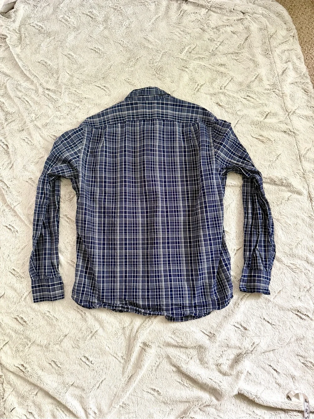 J.Crew Flex Washed Plaid Button Down Shirt Men L Blue White Long Sleeve Regular